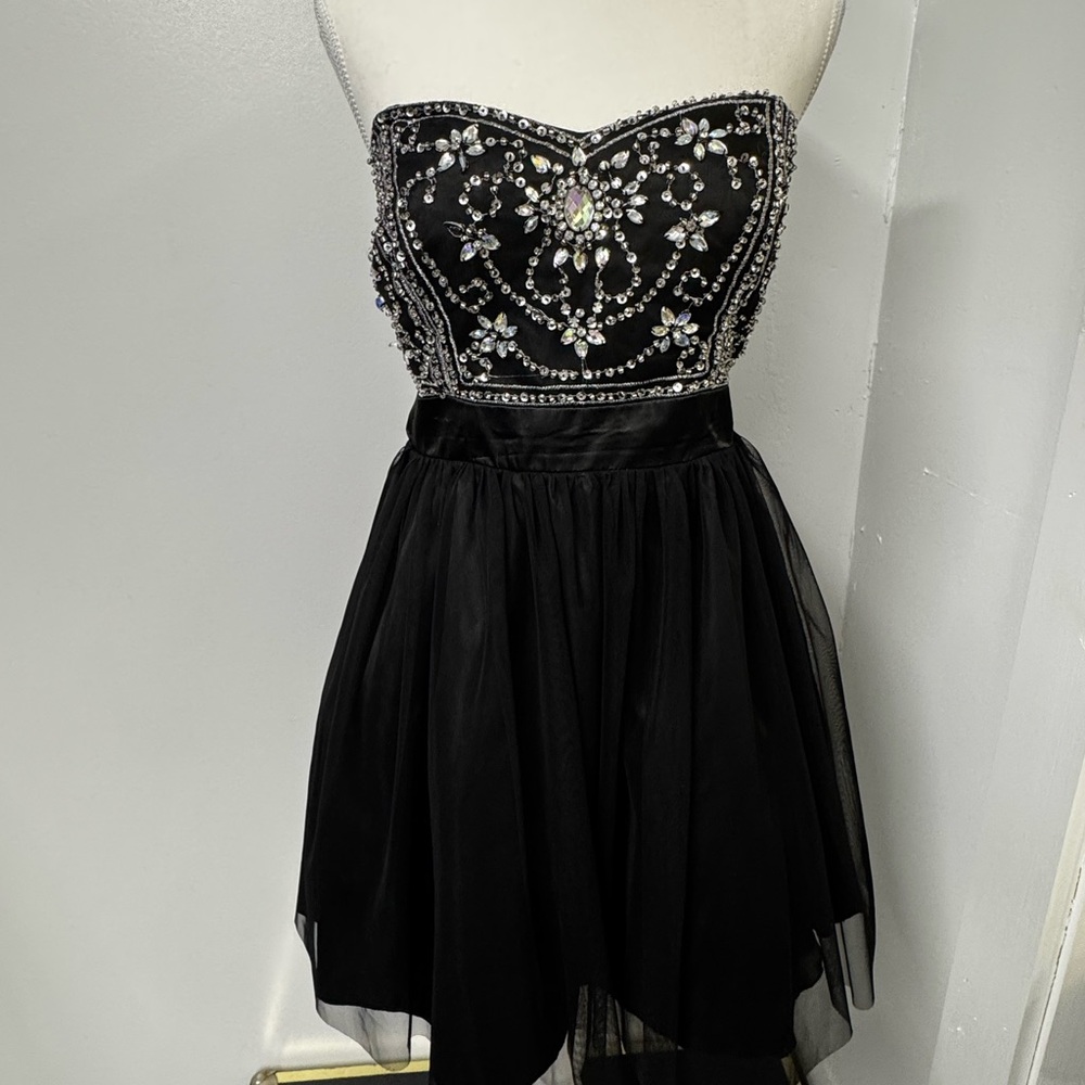 Deb Black Strapless Dress with Jewel Embellishments